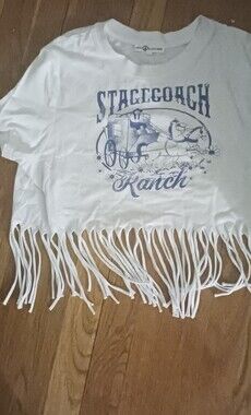 Love, Peace & Lazy Days Western Fringe Stagecoach Crop Top Size Small